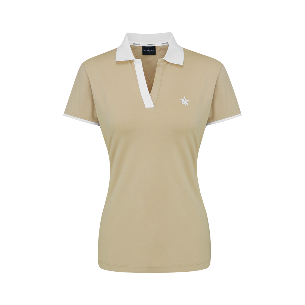 VERALUCE Golf Aster Open Two Tone Short-Sleeved Shirt Beige