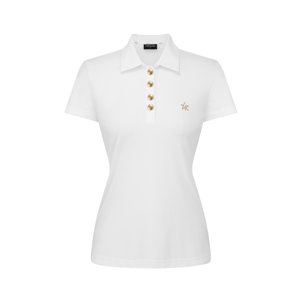 VERALUCE Golf Aster Gold Button Short-Sleeved Shirt White