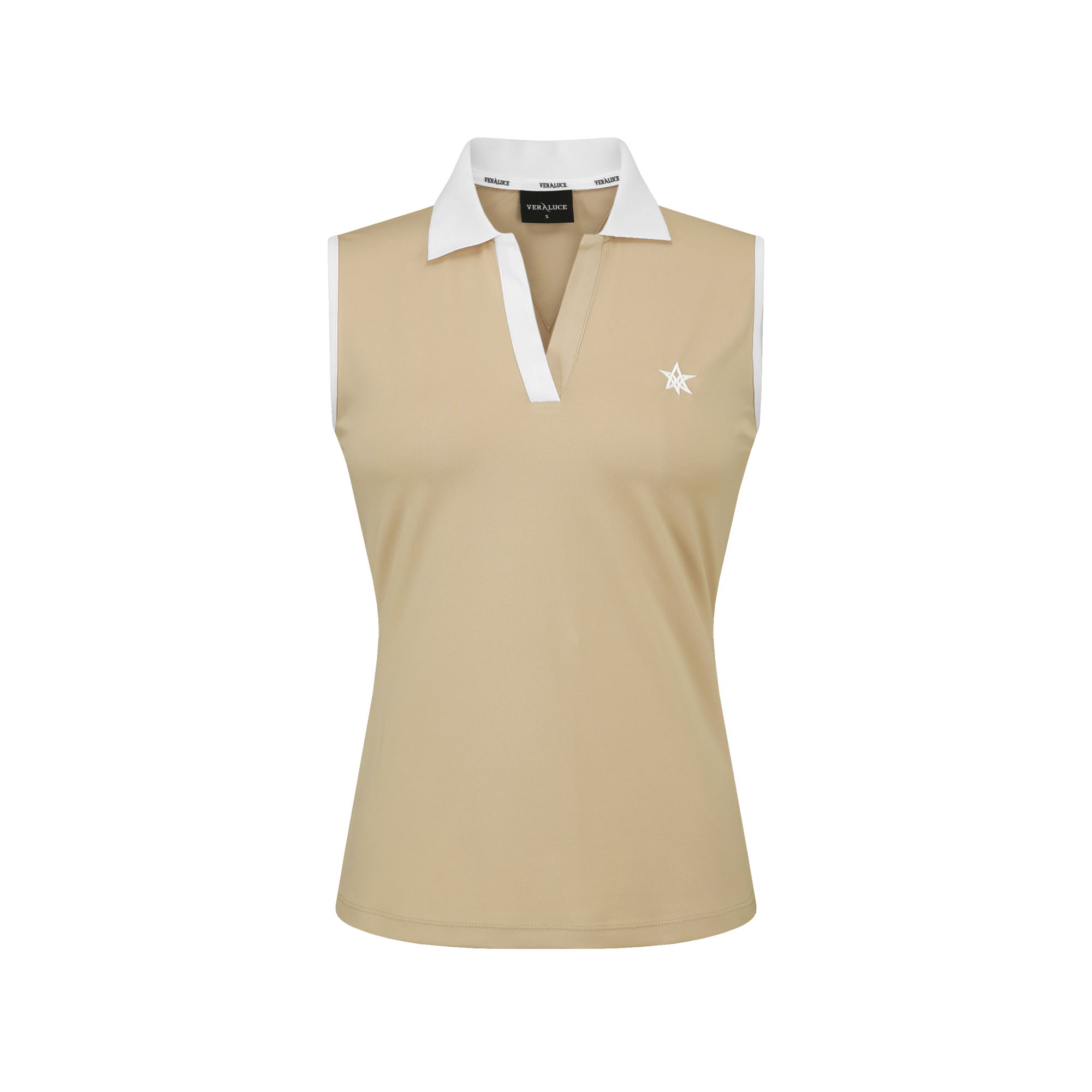 VERALUCE Golf Vivian Open Two Tone Sleeveless Shirt Beige