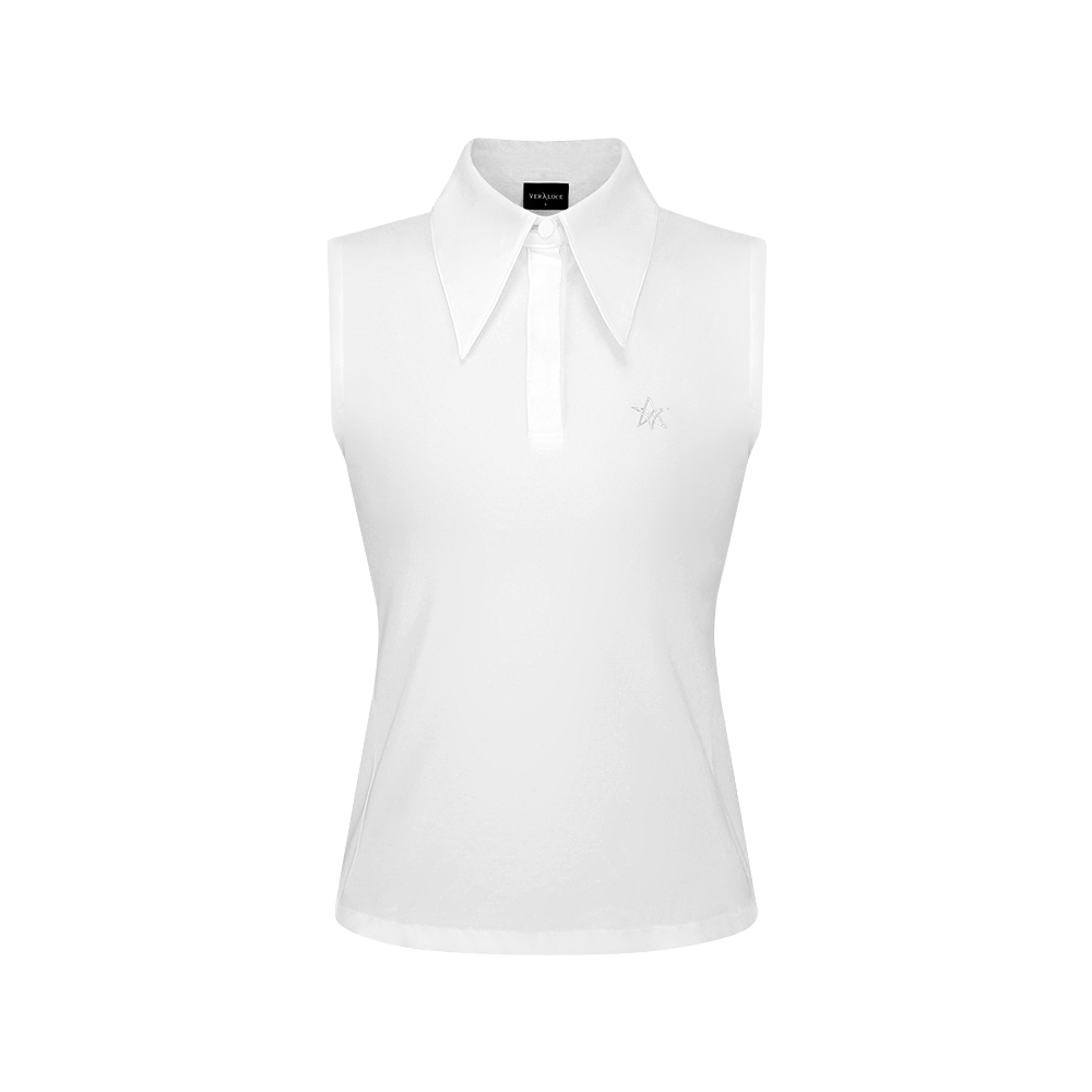 VERALUCE Golf Vivian Solid Big Collar Sleeveless Shirt White