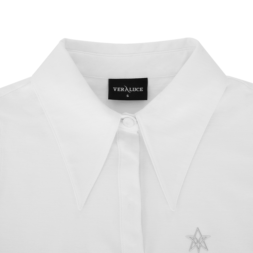 VERALUCE Golf Vivian Solid Big Collar Sleeveless Shirt White